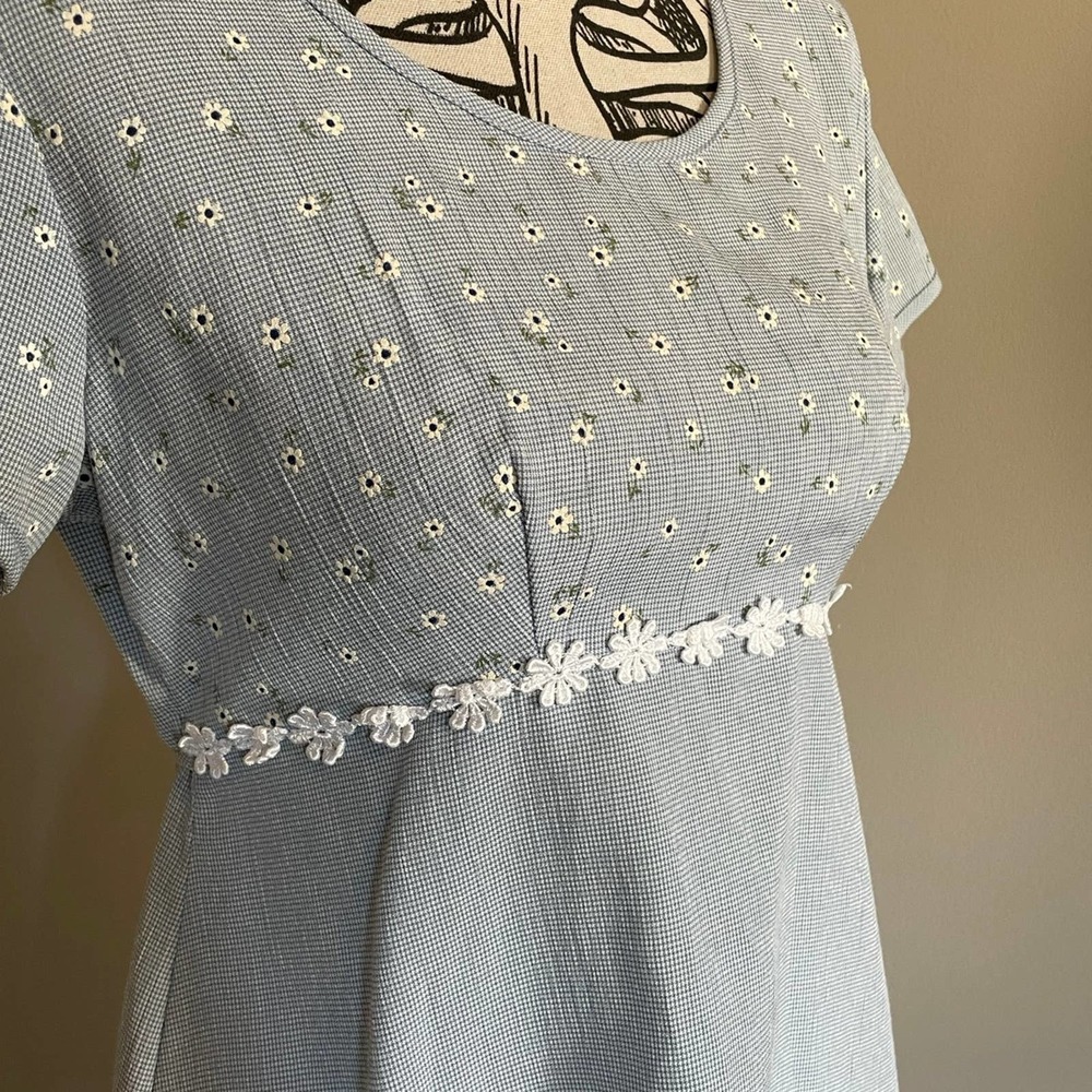 Light Blue Mini Dress with Embroidered Bodice - Picture 6 of 11